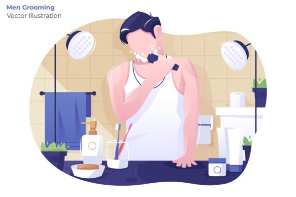 男士美容洗漱场景矢量插画第一素材精选素材 Men Grooming – Vector Illustration