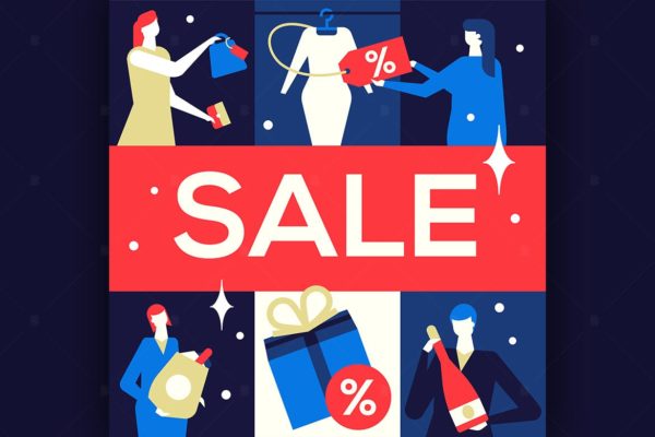 大甩卖大型促销活动主题扁平设计风格矢量插画蚂蚁素材精选v1 Big Sale – flat design style colorful illustration