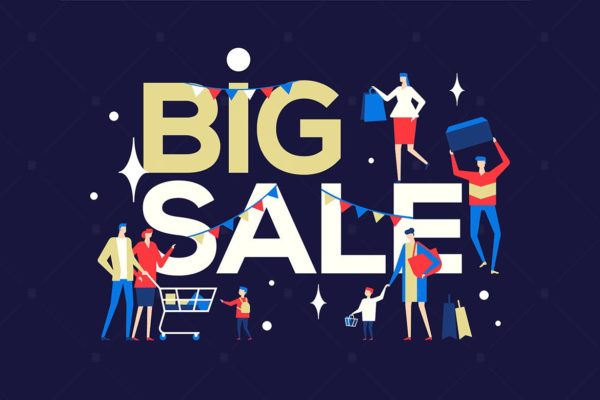 大甩卖大型促销活动主题扁平设计风格矢量插画第一素材精选v2 Big Sale – flat design style colorful illustration