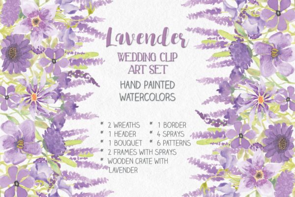 薰衣草绽放水彩剪贴画第一素材精选PNG素材 Lavender Blooms: Watercolor Clip Art Bundle