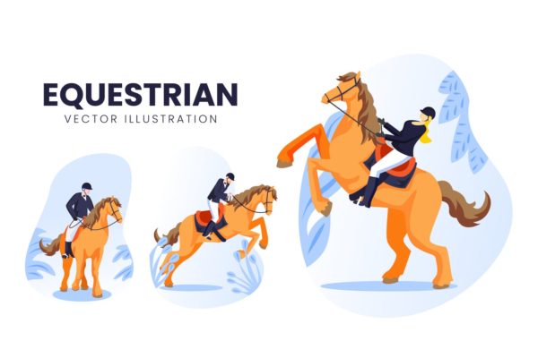 马术运动员人物形象蚂蚁素材精选手绘插画矢量素材 Equestrian Athlete Vector Character Set