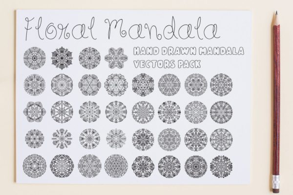 手工绘制曼陀罗花卉矢量图案素材v1 Floral Mandala Vector Pack