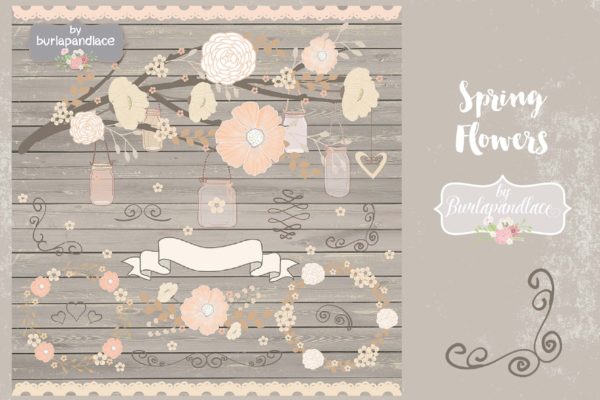 淡雅风格春季手绘花卉蚂蚁素材精选PNG素材 Spring Flowers