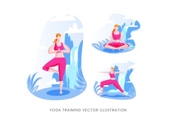 瑜伽训练人物形象矢量手绘蚂蚁素材精选设计素材 Yoga Training Vector Character Set