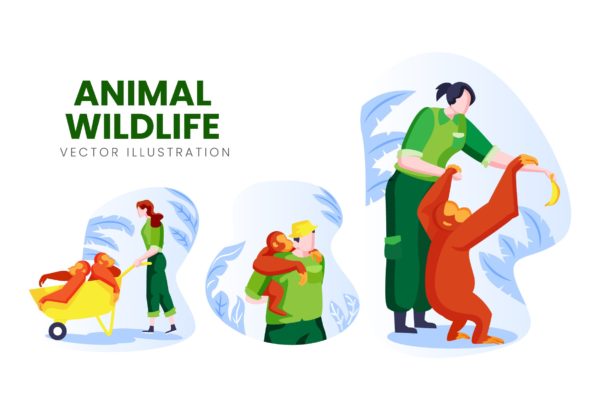 野生动物保育员人物形象蚂蚁素材精选手绘插画矢量素材 Animal Wildlife Vector Character Set