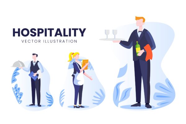 酒店职员人物形象蚂蚁素材精选手绘插画矢量素材 Hospitality Occupation Vector Character Set
