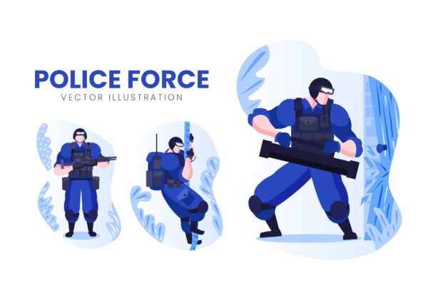 警察人物形象第一素材精选手绘插画矢量素材 Police Force Vector Character Set