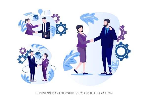 业务伙伴关系人物形象蚂蚁素材精选手绘插画矢量素材 Business Partnership Vector Character Set