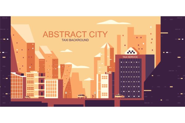 城市交通主题网站Header设计矢量插画蚂蚁素材精选 Taxi City Vector Illustration Header Website