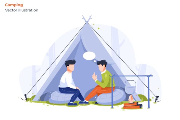 野外露营场景矢量插画蚂蚁素材精选素材 Camping – Vector Illustration