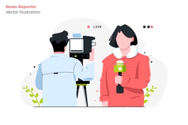 新闻播报工作人员人物形象矢量插画第一素材精选素材 News Reporter – Vector Illustration