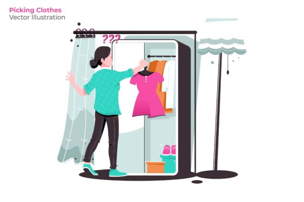 服装选购人员人物形象矢量插画蚂蚁素材精选素材 Picking Clothes – Vector Illustration