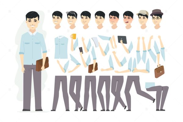 中国男人卡通人物形象矢量插画蚂蚁素材精选 Chinese man – cartoon character constructor