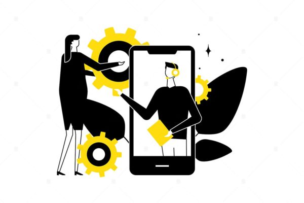技术支持主题扁平设计风格矢量插画第一素材精选 Technical support – flat design style illustration