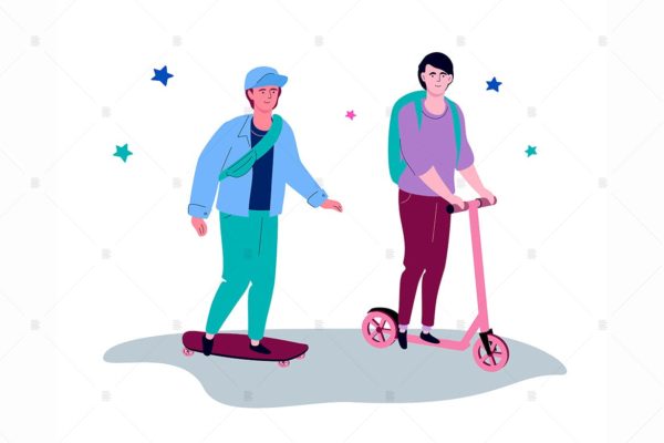 现代滑板&便捷电动车-扁平设计风格矢量插画蚂蚁素材精选素材 Urban vehicles – flat design style illustration