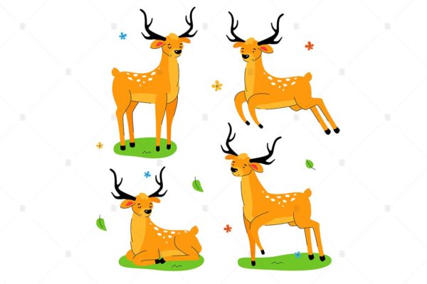 可爱的鹿-扁平设计风格卡通形象矢量素材 Cute deer – flat design style set of characters