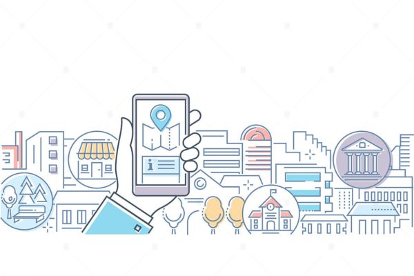 城市生活主题现代线条艺术插画素材 City life – modern line design style illustration