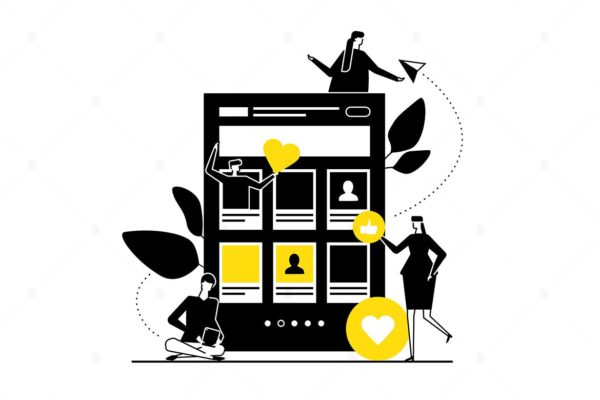 线上约会-扁平设计风格矢量插画第一素材精选素材v2 Dating app – flat design style illustration