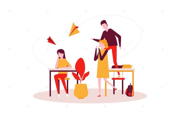 校园欺凌-彩色扁平设计风格矢量插画第一素材精选 Bullying – colorful flat design style illustration