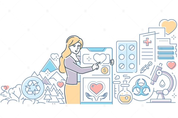 慈善概念线条设计风格矢量插画第一素材精选 Charity concept – line design style illustration