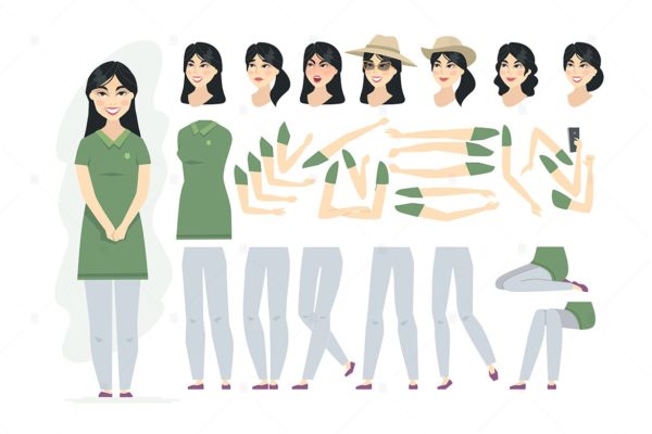 中国女人卡通人物形象矢量插画蚂蚁素材精选 Chinese woman – cartoon character constructor