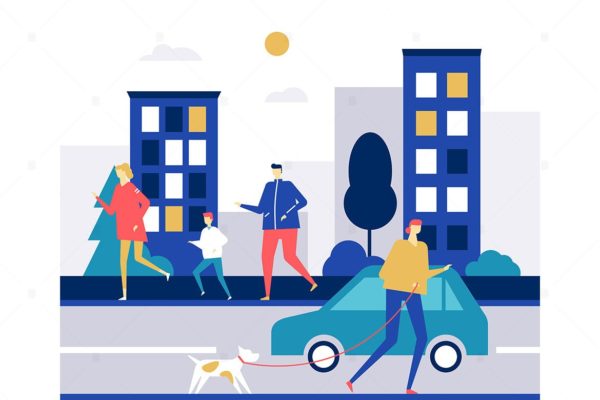 城市慢跑主题扁平设计风格矢量插画第一素材精选素材 People running – flat design style illustration