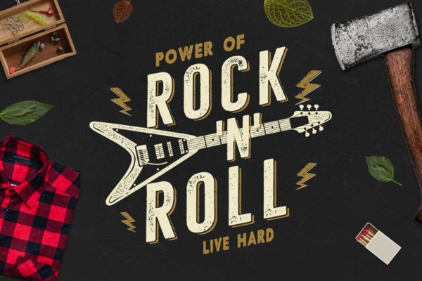 T恤复古设计风格摇滚音乐主题印花图案插画 Music Rock n Roll Print for T-Shirt, Retro Design