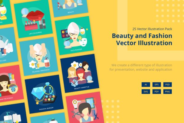 25个美容&时尚主题矢量插画第一素材精选设计素材 Beauty and Fashion Vector Illustration
