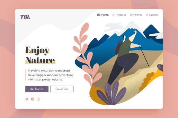 大自然主题网站设计第一素材精选手绘插画矢量v02 Landing Page v.02