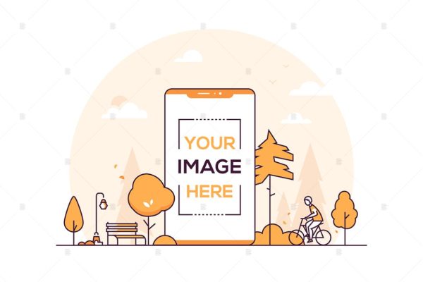 城市公园主题细线设计风格矢量插画蚂蚁素材精选 City park – thin line design style illustration