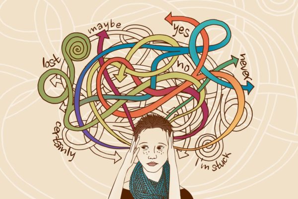 困惑的女子矢量手绘图案素材 Confused and Doubtful Young Woman