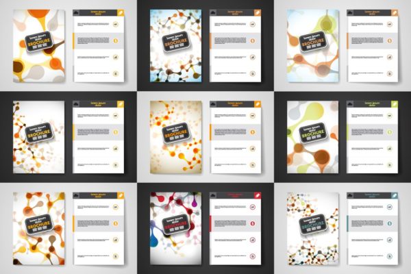 物理分子风格小册子模板 Set of brochures in molecule style