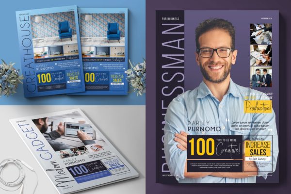 三款蚂蚁素材精选杂志封面版式设计模板 Magazine Cover