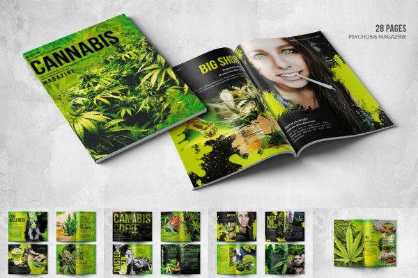 大麻生物研究主题第一素材精选杂志排版设计模板 Cannabis Magazine – A4 & US Letter – 28 pgs
