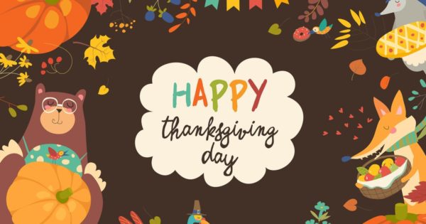 卡通动物图案感恩节主题装饰框素材 Frame of Thanksgiving day with cute animals