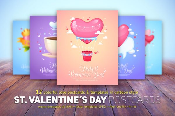 卡通设计风格情人节贺卡模板合集 St. Valentine’s Day Cards Templates