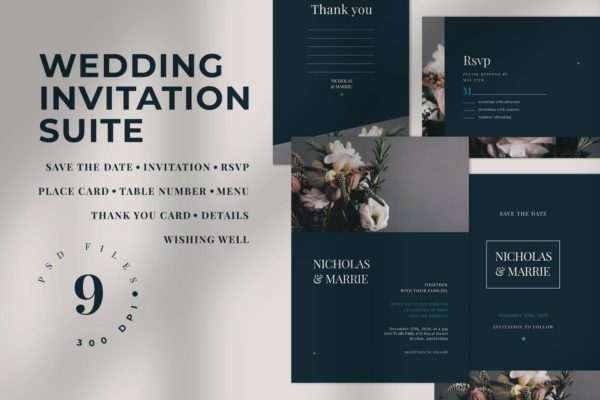 现代轻奢风格婚礼邀请设计素材 Wedding Invitation Suite
