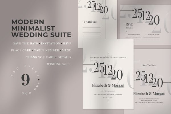 朴实无华风格婚礼邀请设计素材包 Modern Minimalist Wedding Suite