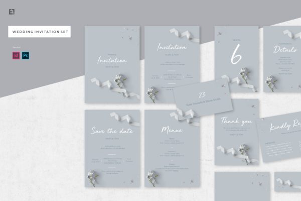 折纸艺术装饰风格婚礼邀请设计套件 Wedding Invitation Suite