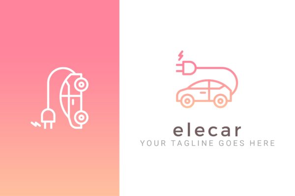电动汽车/充电桩品牌Logo设计蚂蚁素材精选模板 Elecar – Electric Car Logo