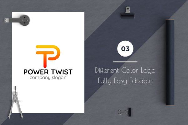 P字母图形创意Logo设计第一素材精选模板 Power Twist Creative Logo Template