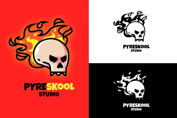 火骷髅工作室Logo设计第一素材精选模板 Fire Skull Mascot Logo