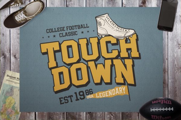 美式足球T恤/复古运动Logo设计第一素材精选模板 American Football T-Shirt / Retro Sports Logo