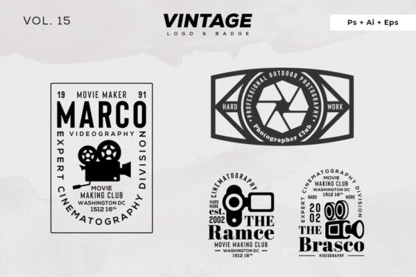 欧美复古设计风格品牌第一素材精选LOGO商标模板v15 Vintage Logo & Badge Vol. 15