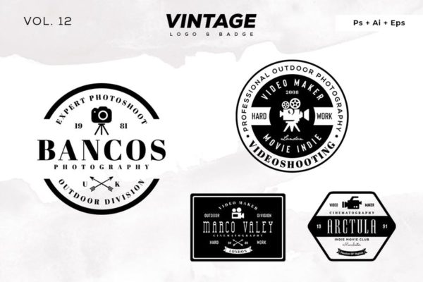 欧美复古设计风格品牌蚂蚁素材精选LOGO商标模板v12 Vintage Logo & Badge Vol. 12