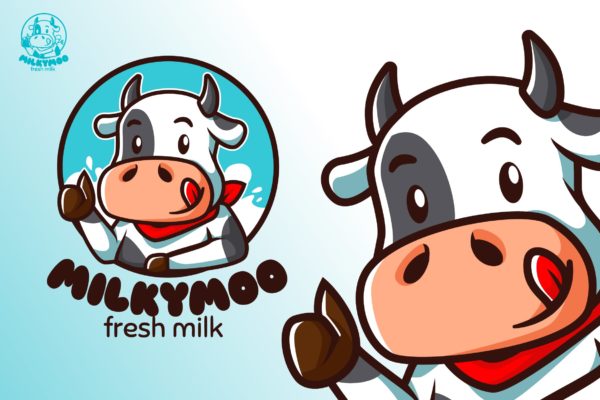 卡通奶牛美食品牌Logo商标设计模板 MilkyMoo – Mascot & Esport Logo