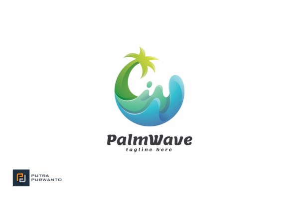 棕榈树&海浪几何图形Logo设计第一素材精选模板 Palm Wave – Logo Template