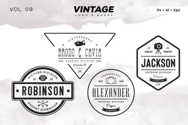 欧美复古设计风格品牌蚂蚁素材精选LOGO商标模板v9 Vintage Logo & Badge Vol. 9