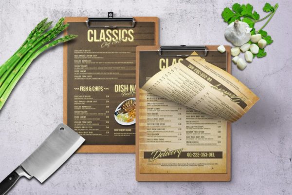 80年代复古风格单页菜单PSD模板 80’s Retro Single Page A4 & US Letter Menu