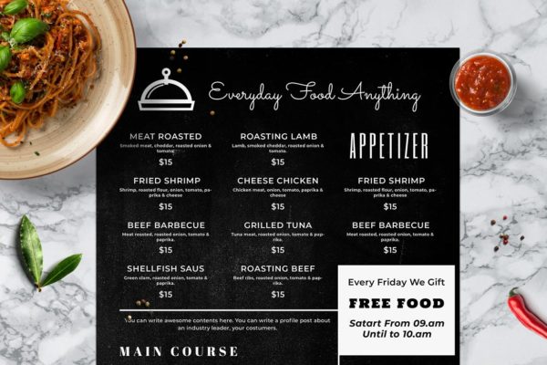 黑板画风格西餐厅蚂蚁素材精选菜单模板v19 Blackboard Food Menu. 19